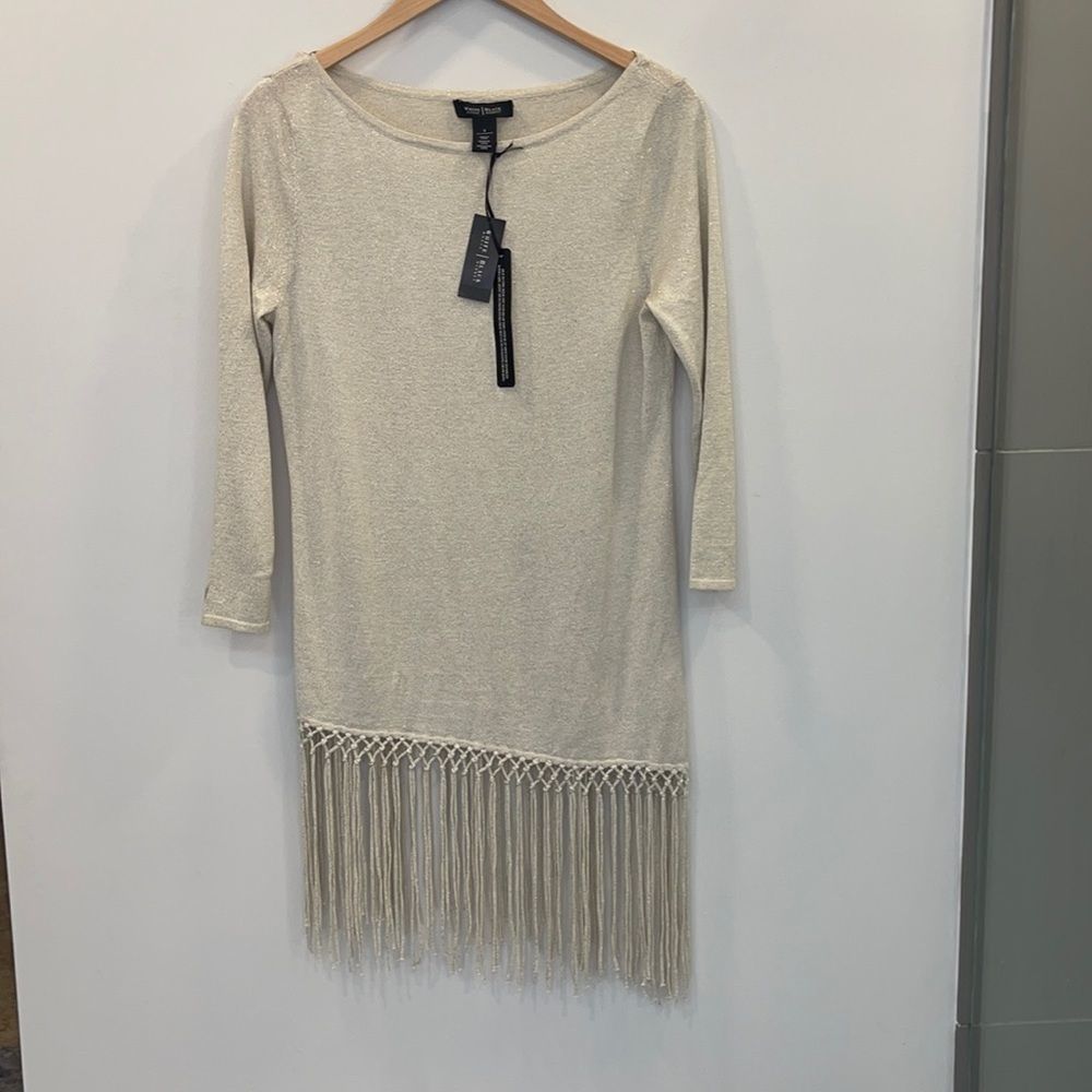 Nwt White House Black Market Gold Diagonal Fringe Top Women's S